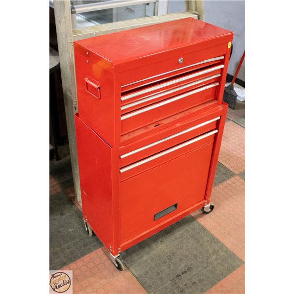 UNUSED RED METAL 2PC TOOL BOX WITH KEY H-40.5"