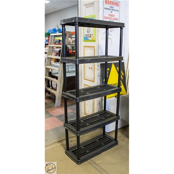 5 TIER RESIN SHELF. 32” X 14” X 72”