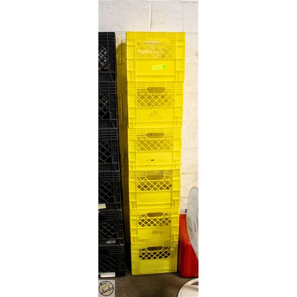 LOT OF 6 YELLOW HDX HD PLASTIC MILK CRATES