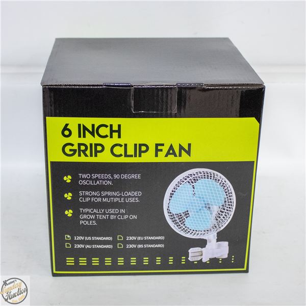 6” GRIP CLIP FAN – TWO SPEEDS. 90 DEGREE
