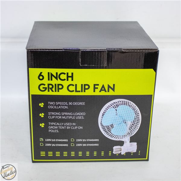 6” GRIP CLIP FAN – TWO SPEEDS. 90 DEGREE