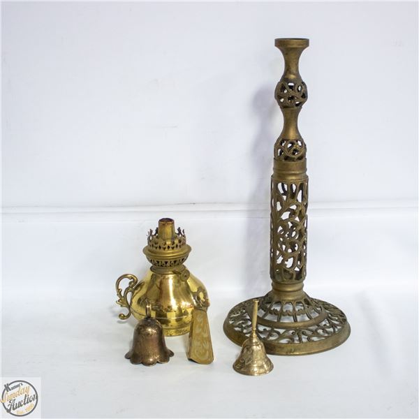 FLAT OF BRASS BELLS ETC (2 BELLS MISSING THE INNER