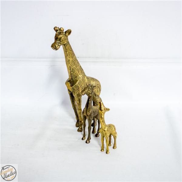 LOT OF 3 BRASS GIRAFFES 5" 6" & 11.5" TALL