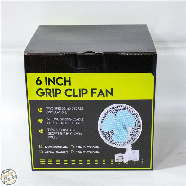 6” GRIP CLIP FAN – TWO SPEEDS.