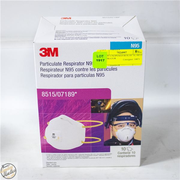 3M N95 UNOPENED BOX OF 10, #8515 RESPIRATOR