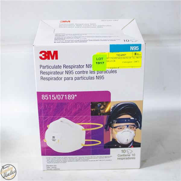 3M N95 UNOPENED BOX OF 10, #8515 RESPIRATOR