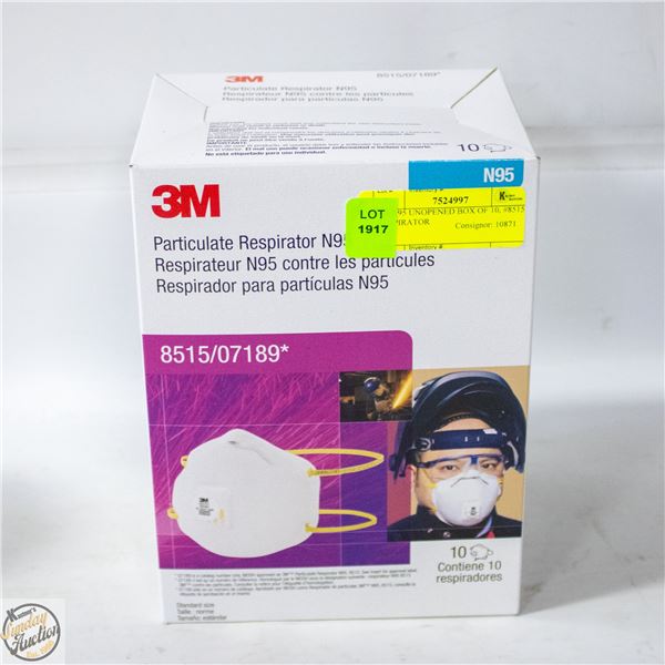 3M N95 UNOPENED BOX OF 10, #8515 RESPIRATOR