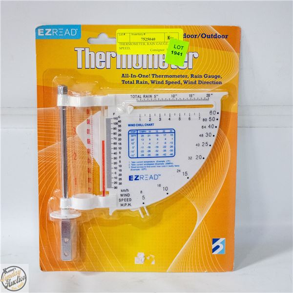 THERMOMETER, RAIN GAUGE, WIND SPEED,