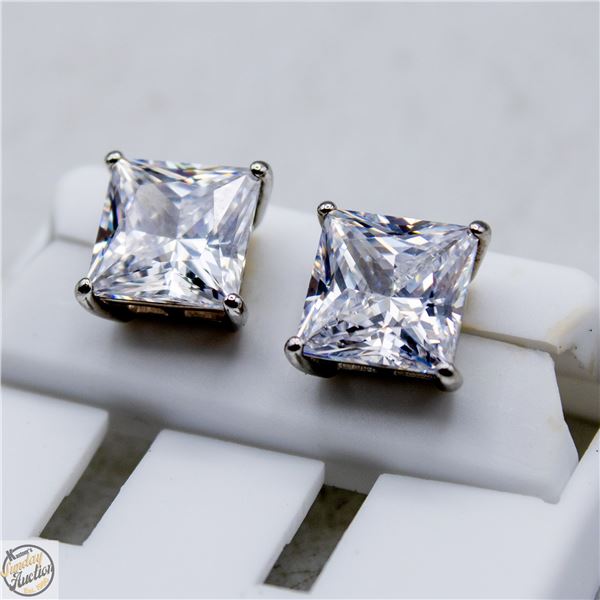 NEW SILVER PLATED SQUARE CUT STUD EARRINGS