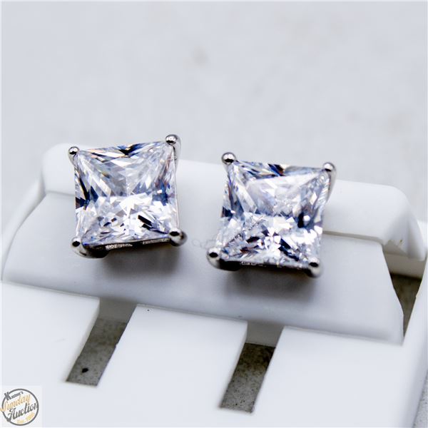 NEW SILVER PLATED SQUARE CUT STUD EARRINGS