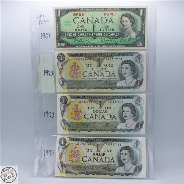 CANADIAN 4X$1 UNCIRULATED BANK NOTES