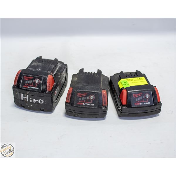 3 MILWAUKEE 18V BATTERIES