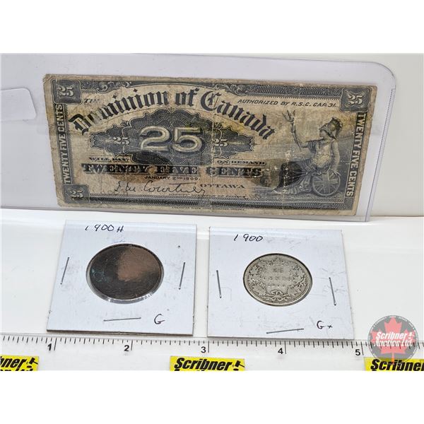 Canadian Collector Combo : - Dominion of Canada Twenty Five Cent "Shinplaster" 1900 : Courtney  - La
