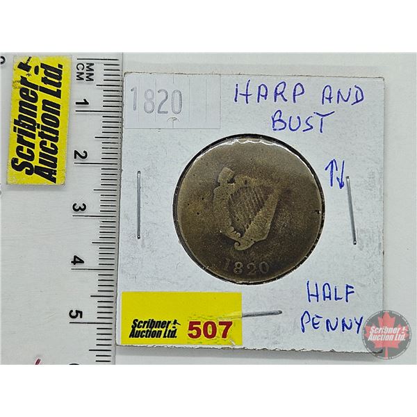 Lower Canada 1820 Half Penny : Bust & Harp