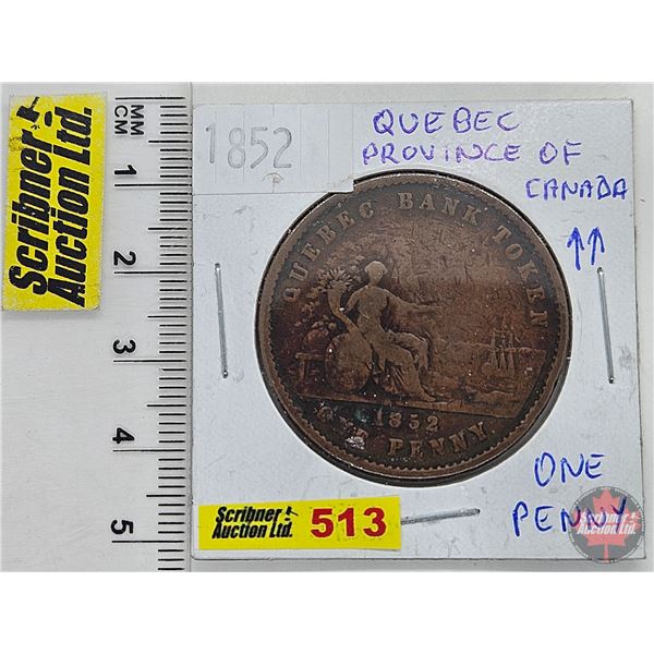 Province du Canada 1852 One Penny Quebec Bank Token : Deux Sous