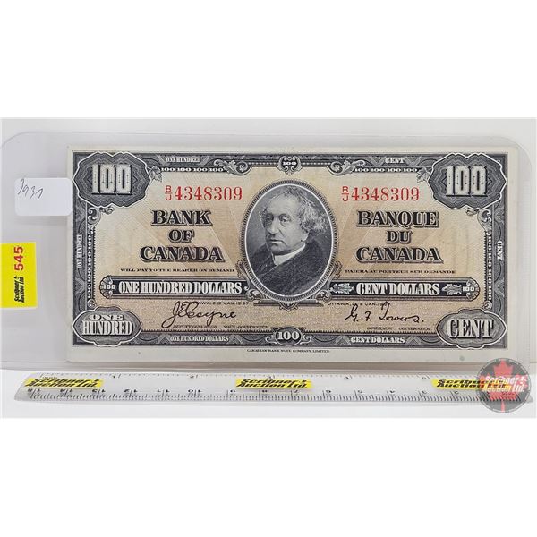 Bank of Canada $100 Bill 1937 : Coyne/Towers #BJ4348309