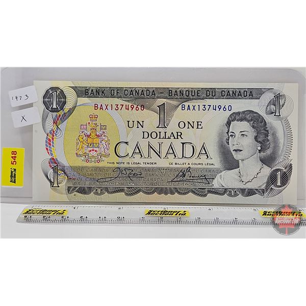 Canada $1 Bill 1973 "X" Replacement : Crow/Bouey #BAX1374960
