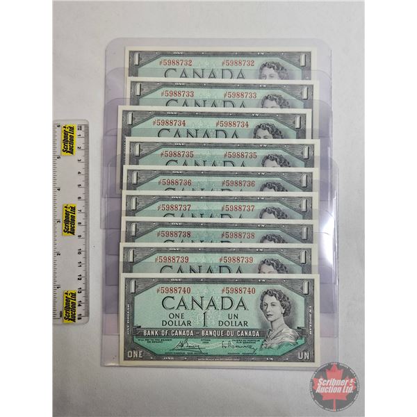 Canada $1 Bills 1954 (9 Consecutive) : Bouey/Rasminsky #JF5988732-740