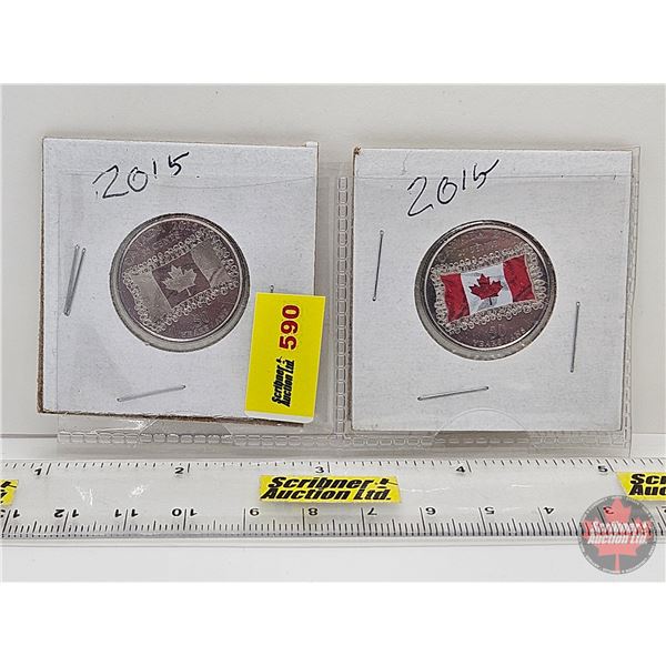 Canada Twenty Five Cent (2): 2015 (Color & Non-Color) : Canadian Flag