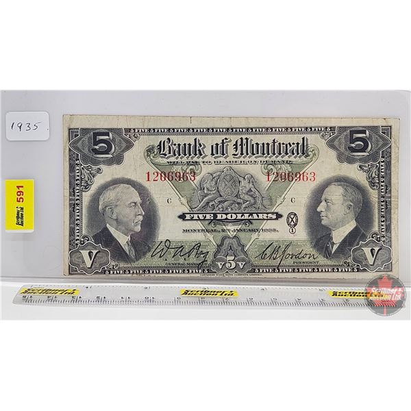 Bank of Montreal $5 Bill 1935 : Bog/Gordon #1206963