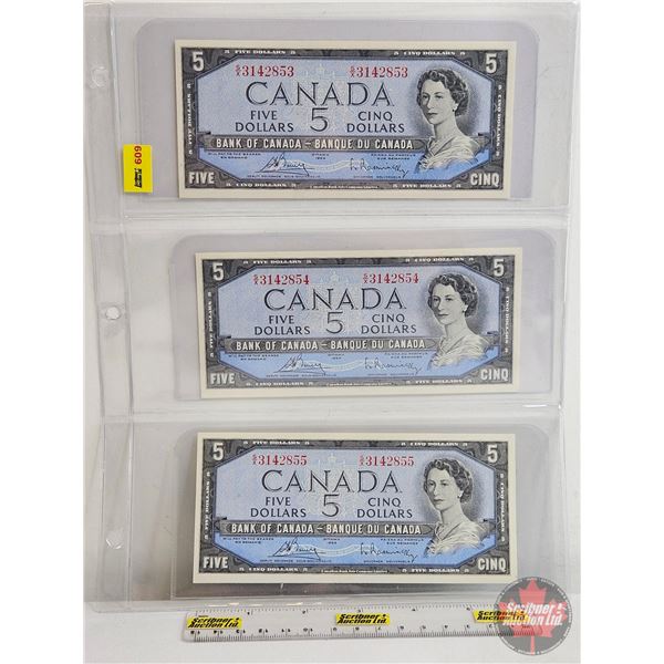 Canada $5 Bills 1954 (3 Consecutive) : Bouey/Rasminsky #SX3142853-854-855