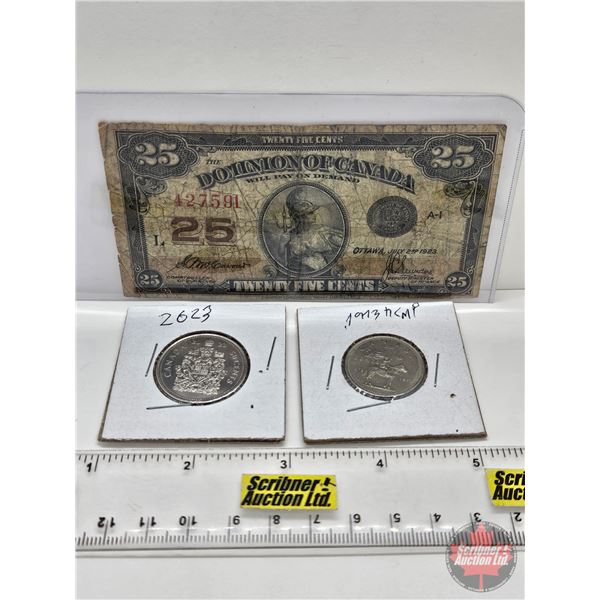 Canadian Collector Combo : - Dominion of Canada Twenty Five Cent "Shinplaster" 1923 : McCavour/Saund