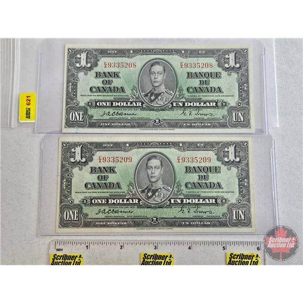 Bank of Canada $1 Bills 1937 (2 Consecutive) : OSBOURNE/TOWERS #EA9335208-5209