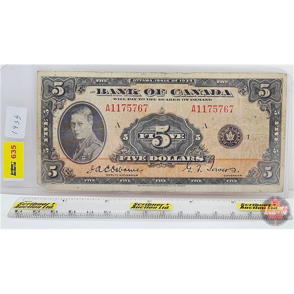 Bank of Canada $5 Bill 1935 : Osbourne/Towers #A1175767