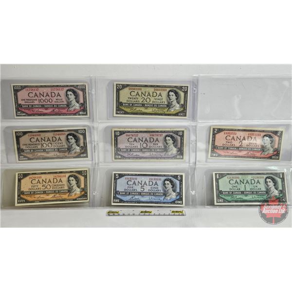 Canada Bills 1954 Series (8) :  - $1000 : Lawson/Bouey #AK1758137 - $100 : Beattie/Rasminsky #BJ1944