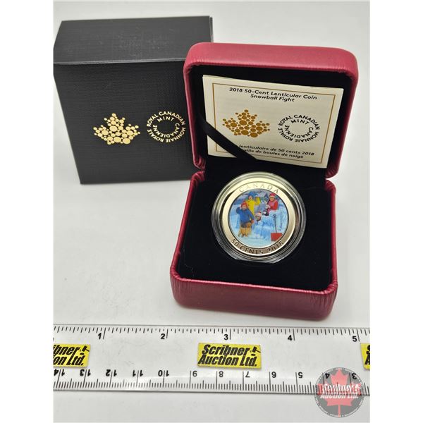 RCM Canada 2018 Fifty Cent Lenticular Coin : Snowball Fight (COA #7557)
