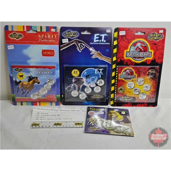 RCM Reel Coinz Collectible 5-Coin Sets (4): Unopened - SHREK  - Jurassic Park III - E.T. - The Spiri