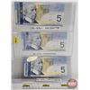 Image 1 : Canada $5 Bills 2006 (3):  - Jenkins/Carney #HAC0947786 - Jenkins/Carney #HPA8497606 - Jenkins/Carne