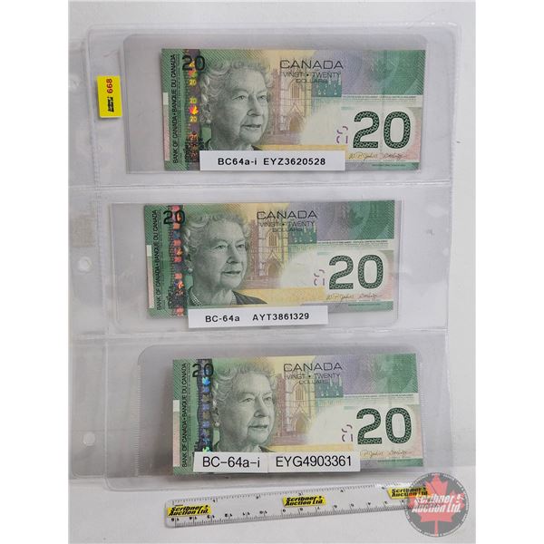Canada $20 Bills 2004 (3): - Jenkins/Dodge #EYZ3620528 - Jenkins/Dodge #AYT3861329 - Jenkins/Dodge #