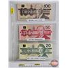 Image 1 : Canada Bills ~ Bird Series (3): - $100 Bill : Bonin/Thiessen #BJH1773045 - $50 Bill : Knight/Dodge #
