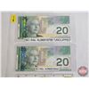 Image 1 : Canada $20 Bills 2004 (2): - Jenkins/Dodge #AMZ0876842 - Jenkins/Dodge #ALB6818788 (Consignor Tag: "