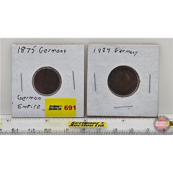Germany Pfennigs (2) : ~ 1 Pfennig : 1875 ~ 2 Pfennig : 1924