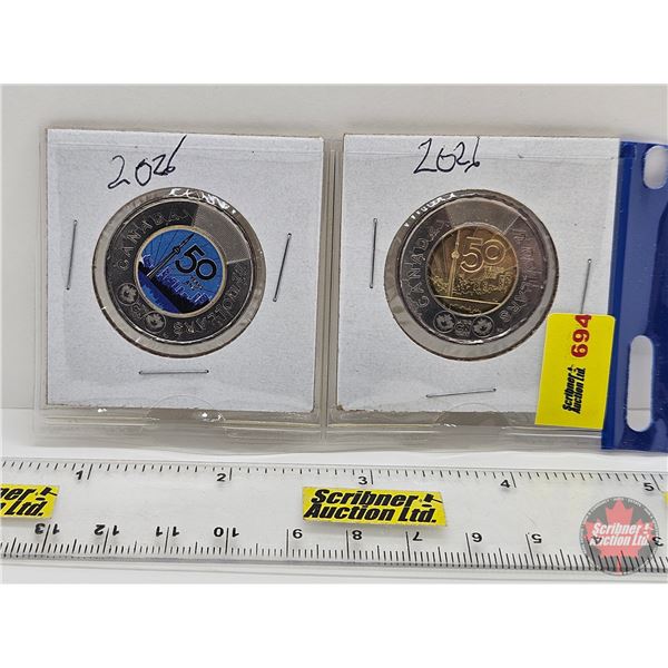 Canada $2 Toonie (2): 2026 (Color & Non-Color) : 50th Anniversary of the CN Tower (SEE PICTURES!)