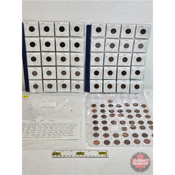USA One Cent Collection (88 Coins) : Intermittent from 1878 - 2000 (See Handwritten List in Photos)