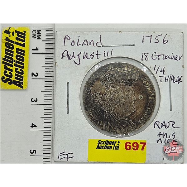 Poland 1/4 Thaler : 1756 : Ort / 18 Groszy : August III (Lipsk) (Silver)