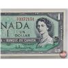 Image 3 : Mismatched Serial Numbers : Canada $1 Bill 1954 : Beattie/Rasminsky  (Left : S/N# HO3272151) (Right 