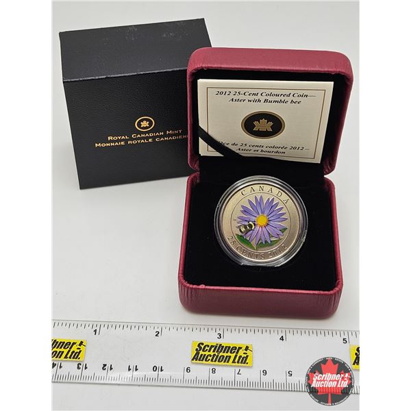 RCM Canada 2012 : Aster with Bumble Bee : 25-Cent Coloured Coin (COA #11321)