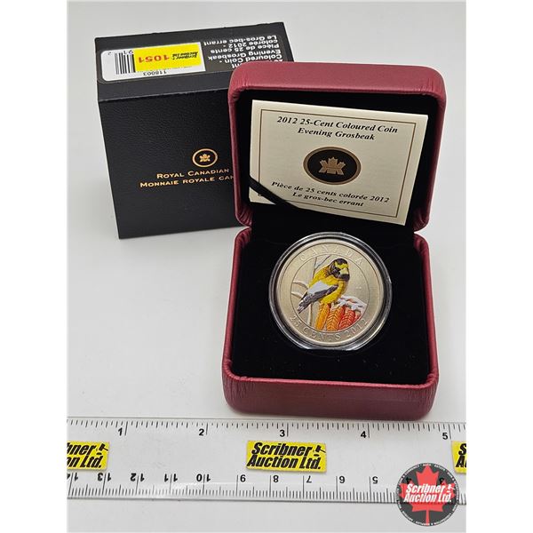 RCM Canada 2012 : Evening Grosbeak : 25-Cent Coloured Coin (COA #11616)