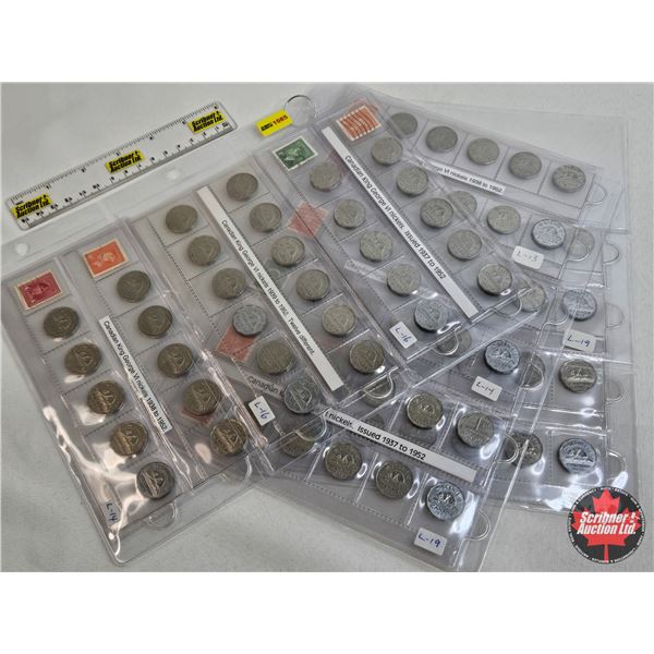 Canada King George Five Cent Coin & Stamp Collection (82 Coins + 14 Stamps) (Intermittent Coins 1937