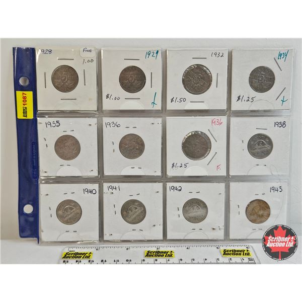 Canada Five Cent (12) : 1928; 1929; 1932; 1934; 1935; 1936; 1936; 1938; 1940; 1941; 1942; 1943