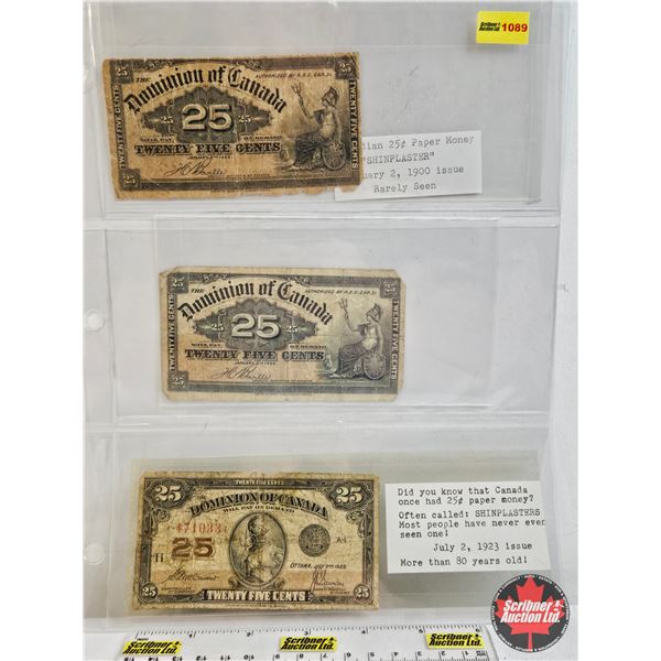 Dominion of Canada Twenty Five Cent (3) "Shinplaster" - 1900 : Boville - 1900 : Boville - 1923 : McC