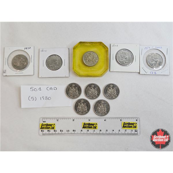 Canada Fifty Cent Collector Grouping (10) :  - 1968 (Paper Weight) - 1970 - 1980 (5) - 1952-2002 (3)