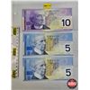 Image 1 : Canada Bills (3):  - 2002 $5 : Knight/Dodge #ANV9913255 - 2002 $5 : Knight/Dodge #ANV9835025 - 2001 