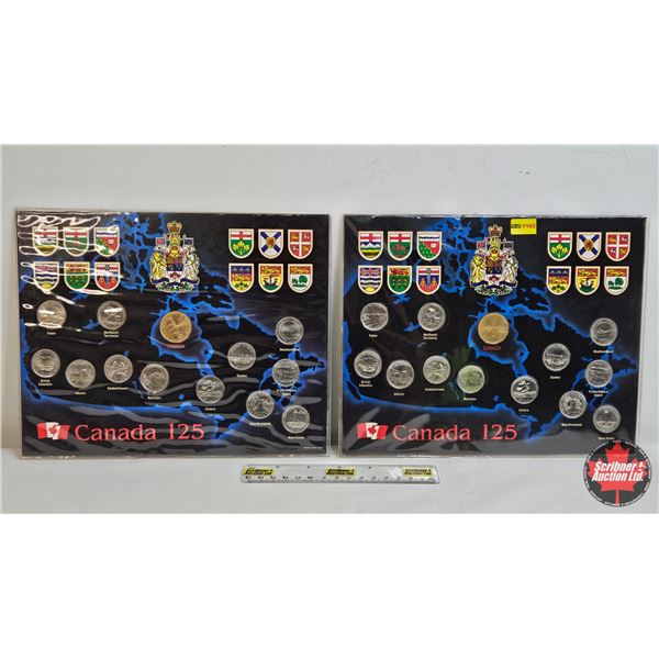 Canada 125 Collector Coin Cards (2) : (Each Card : 1 Loonie & 12 Provincial Quarters)