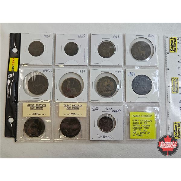 Great Britain Queen Victoria Coins : Half Penny & One Penny (11)  : 1861; 1885; 1897; 1866; 1883; 18