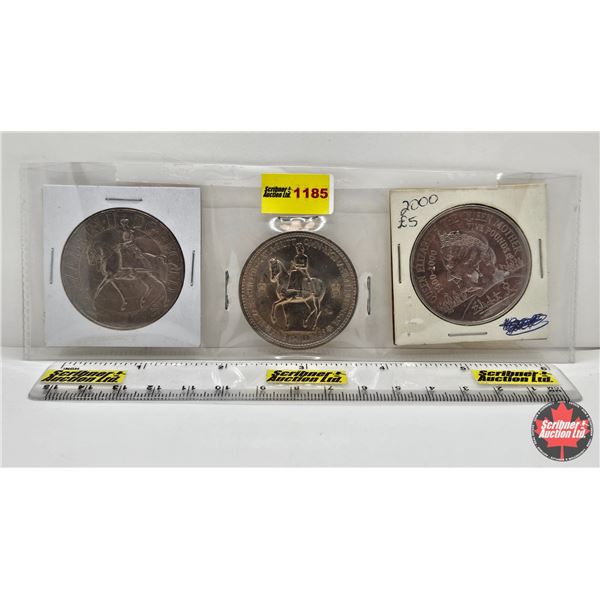 Britain Coins/Medallions (3): - 1977 QEII Silver Jubilee Medallion - 1953 Five Shillings - 2000 Five